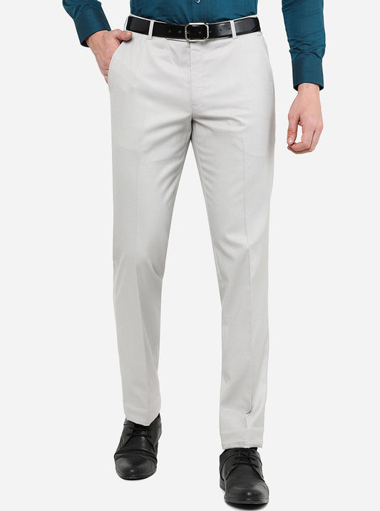 Light Grey Solid Slim Fit Formal Trouser | Greenfibre