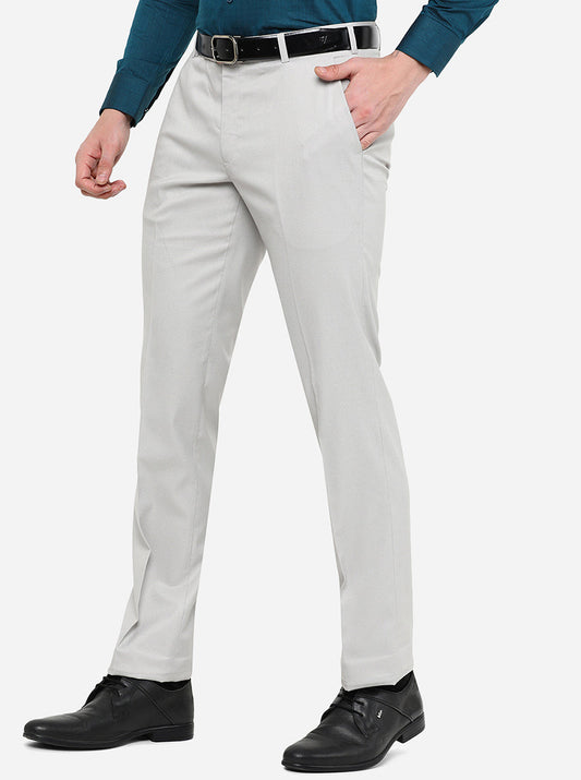 Light Grey Solid Slim Fit Formal Trouser | Greenfibre