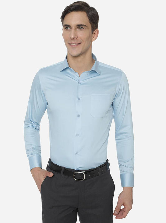 Sky Blue Solid Slim Fit Formal Shirt | Greenfibre