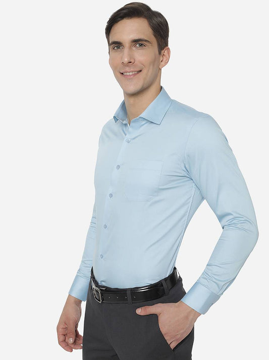 Sky Blue Solid Slim Fit Formal Shirt | Greenfibre
