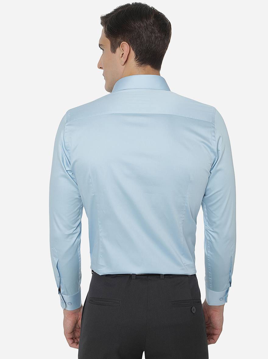 Sky Blue Solid Slim Fit Formal Shirt | Greenfibre