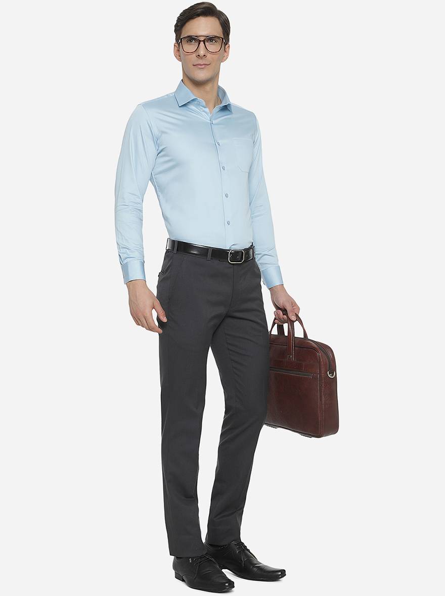 Sky Blue Solid Slim Fit Formal Shirt | Greenfibre