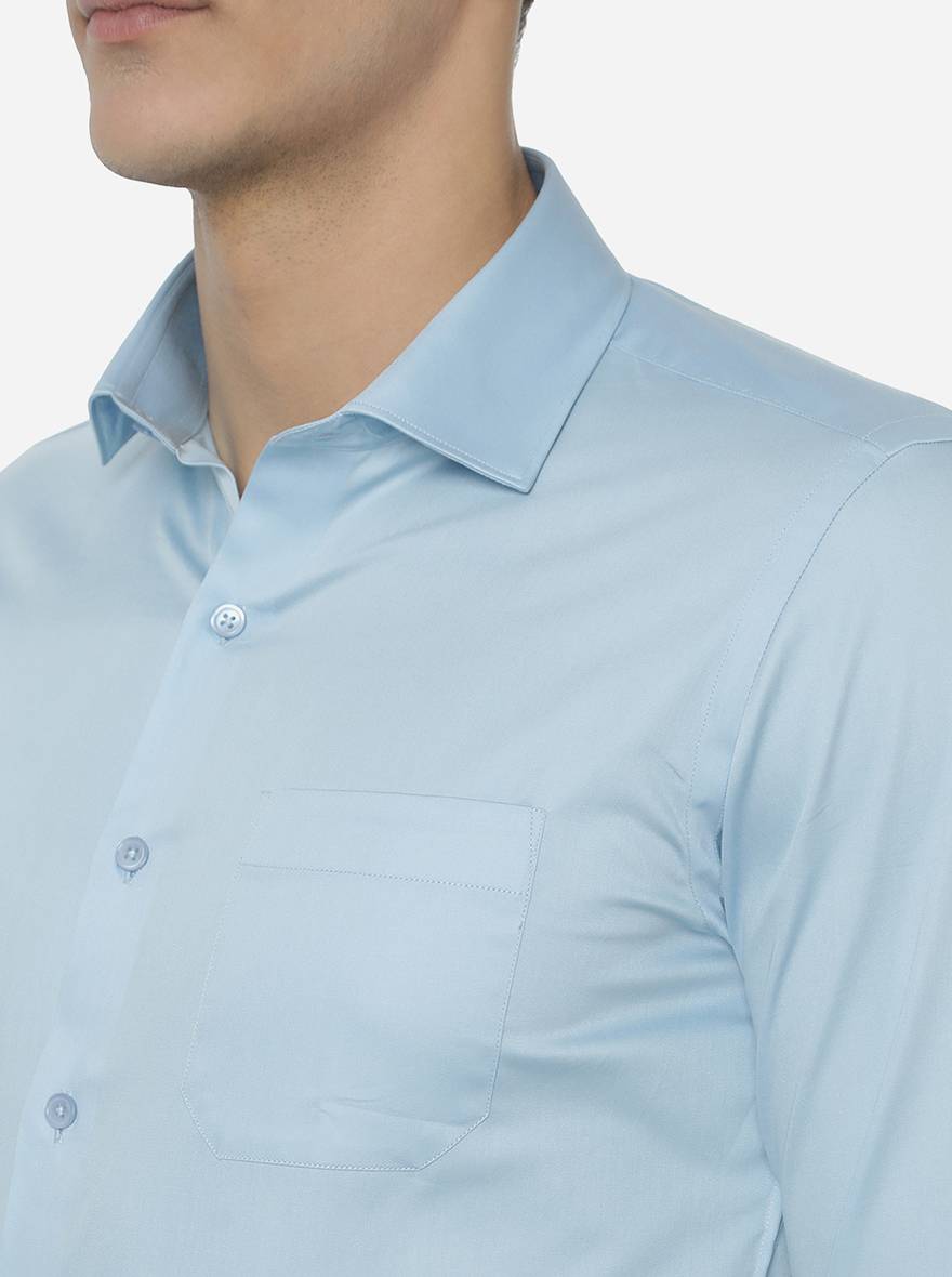 Sky Blue Solid Slim Fit Formal Shirt | Greenfibre