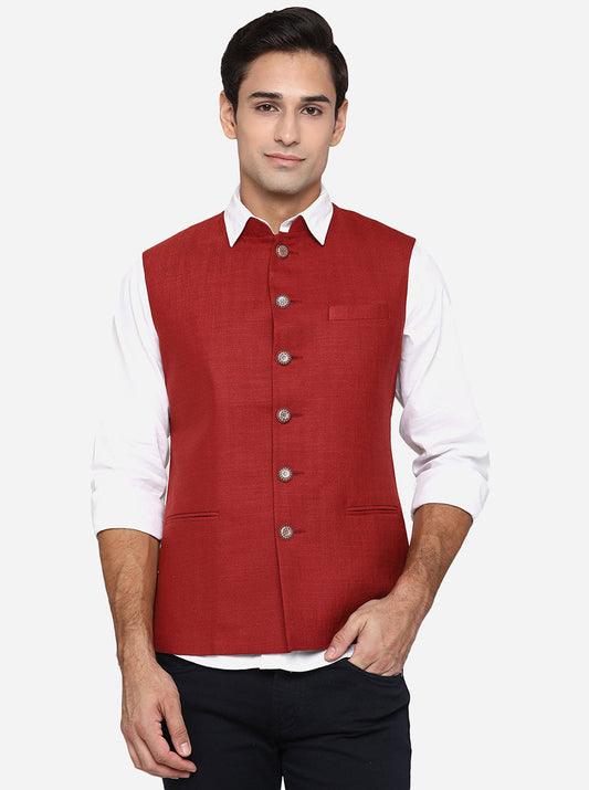 Red Bandhgala Jacket | Greenfibre