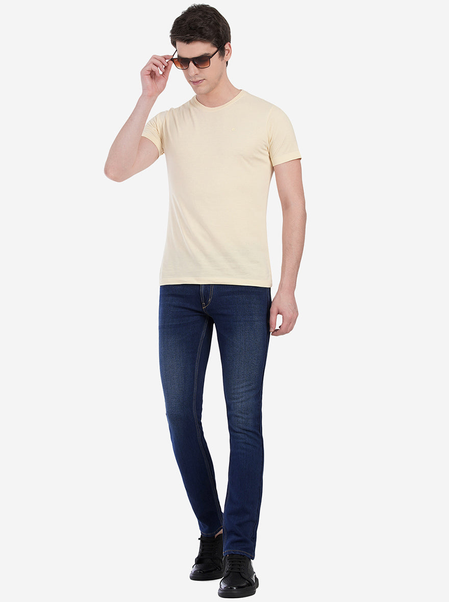 Blue Solid Narrow Fit Jeans | Greenfibre