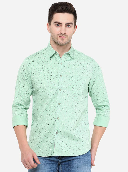 Light Green Printed Slim Fit Semi Casual Shirt | Greenfibre