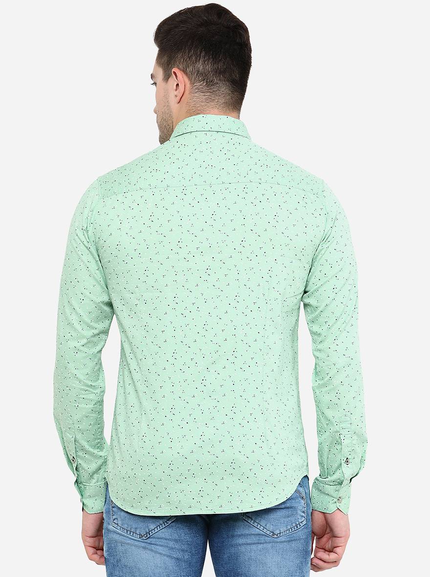 Light Green Printed Slim Fit Semi Casual Shirt | Greenfibre