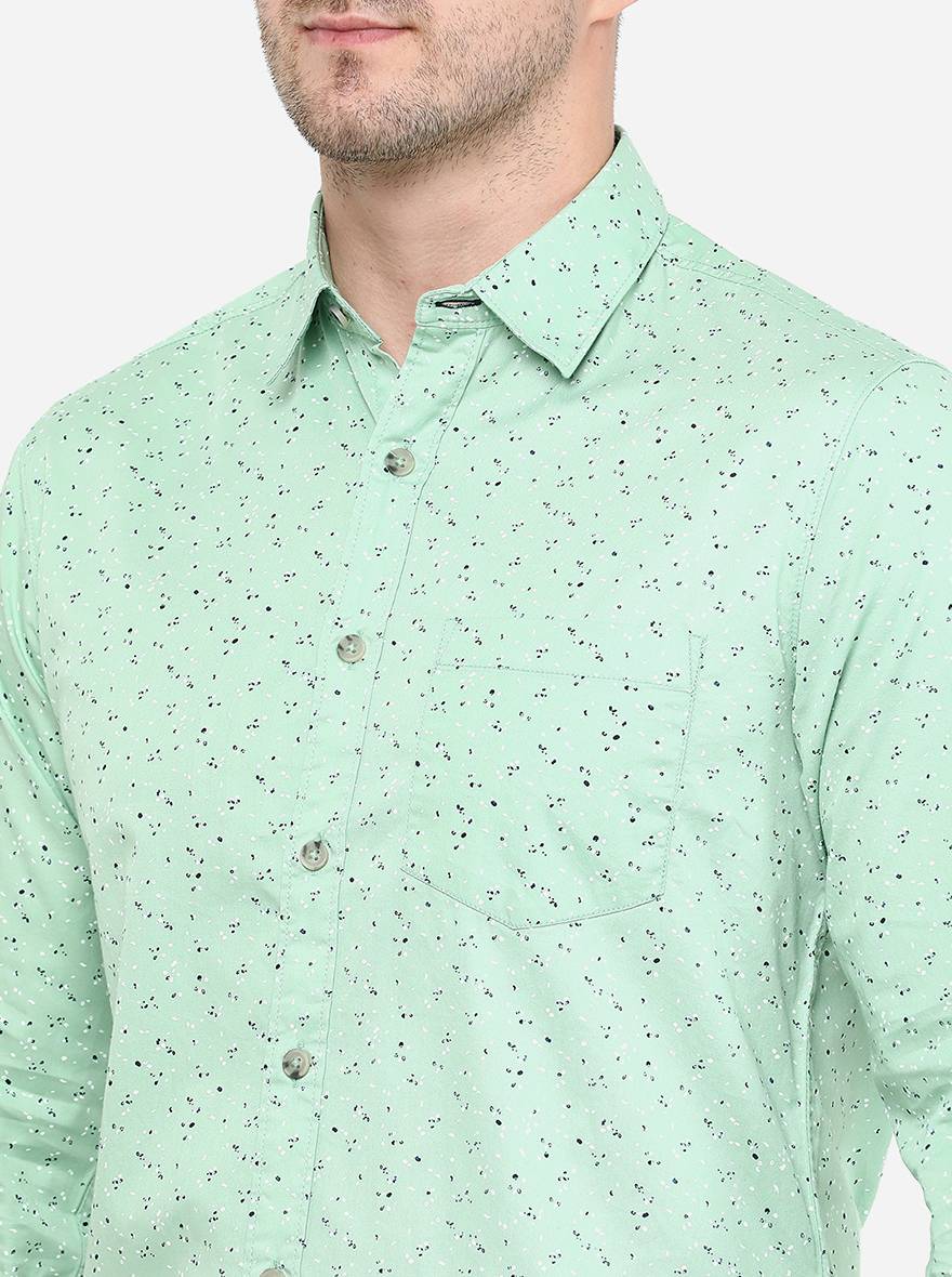 Light Green Printed Slim Fit Semi Casual Shirt | Greenfibre