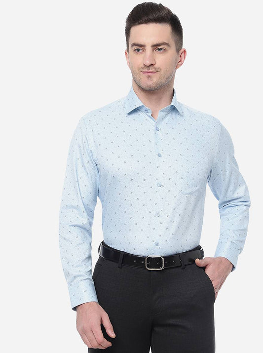 Sky Blue Printed Regular Fit Formal Shirt | Greenfibre