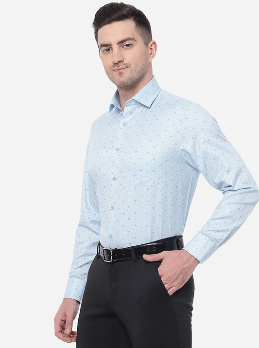 Sky Blue Printed Regular Fit Formal Shirt | Greenfibre