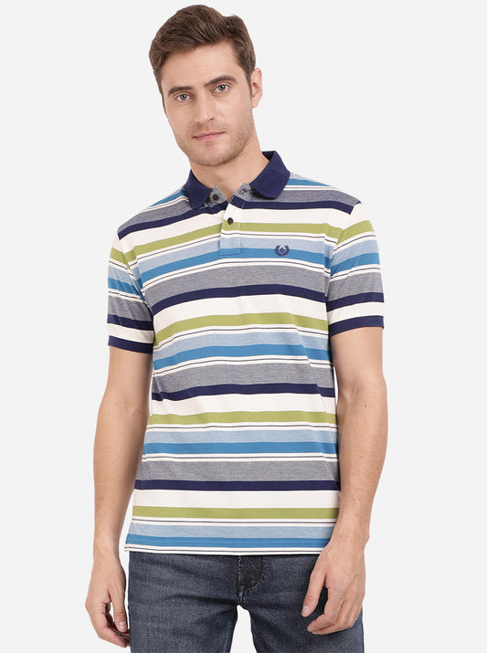 Multicolor Striped Slim Fit Polo T-Shirt | Greenfibre