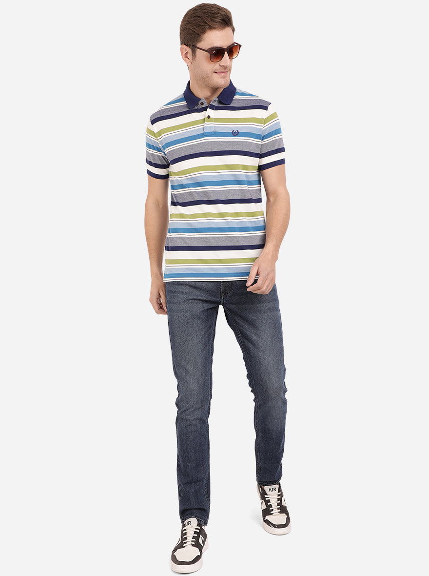 Multicolor Striped Slim Fit Polo T-Shirt | Greenfibre