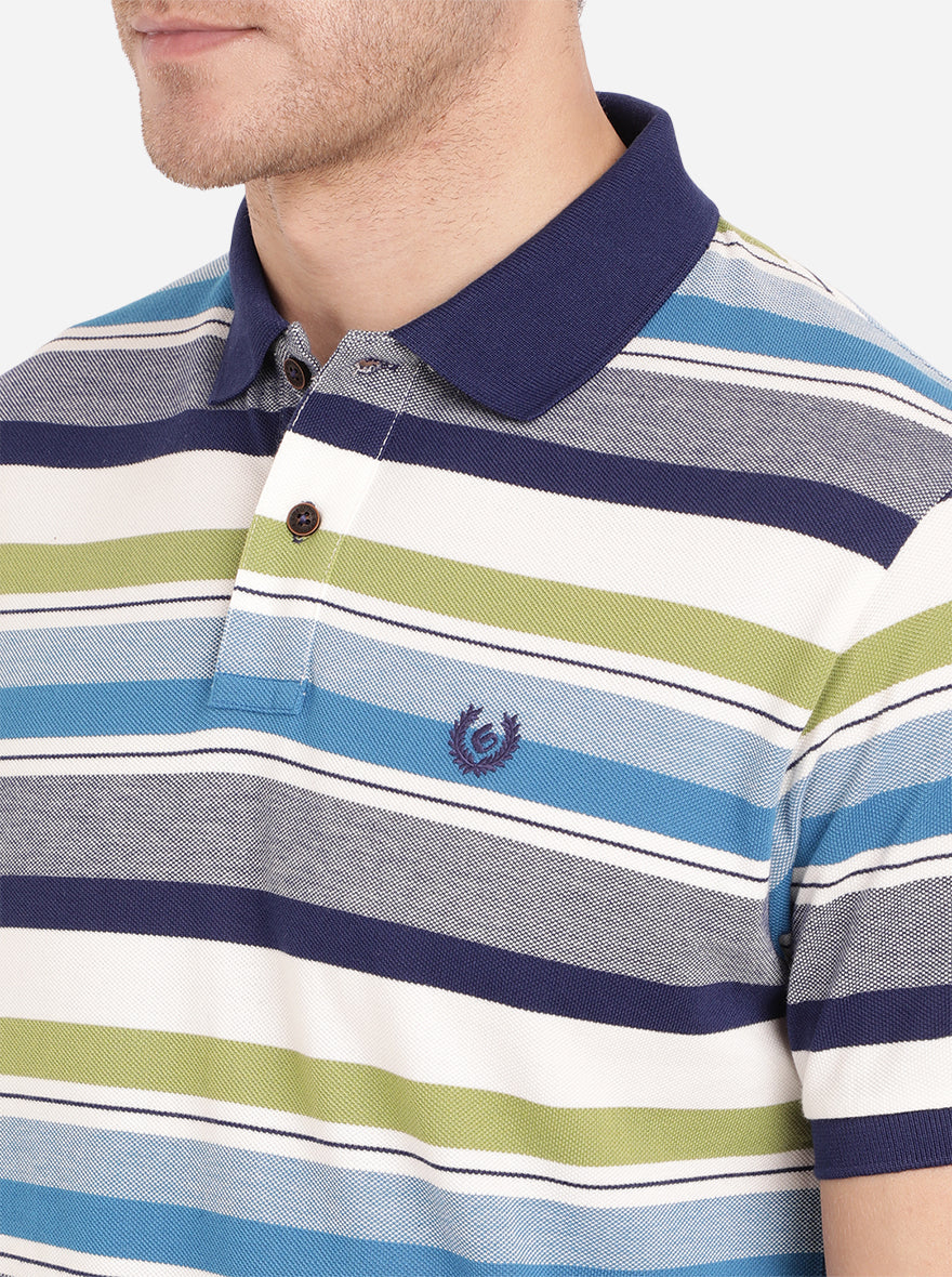 Multicolor Striped Slim Fit Polo T-Shirt | Greenfibre