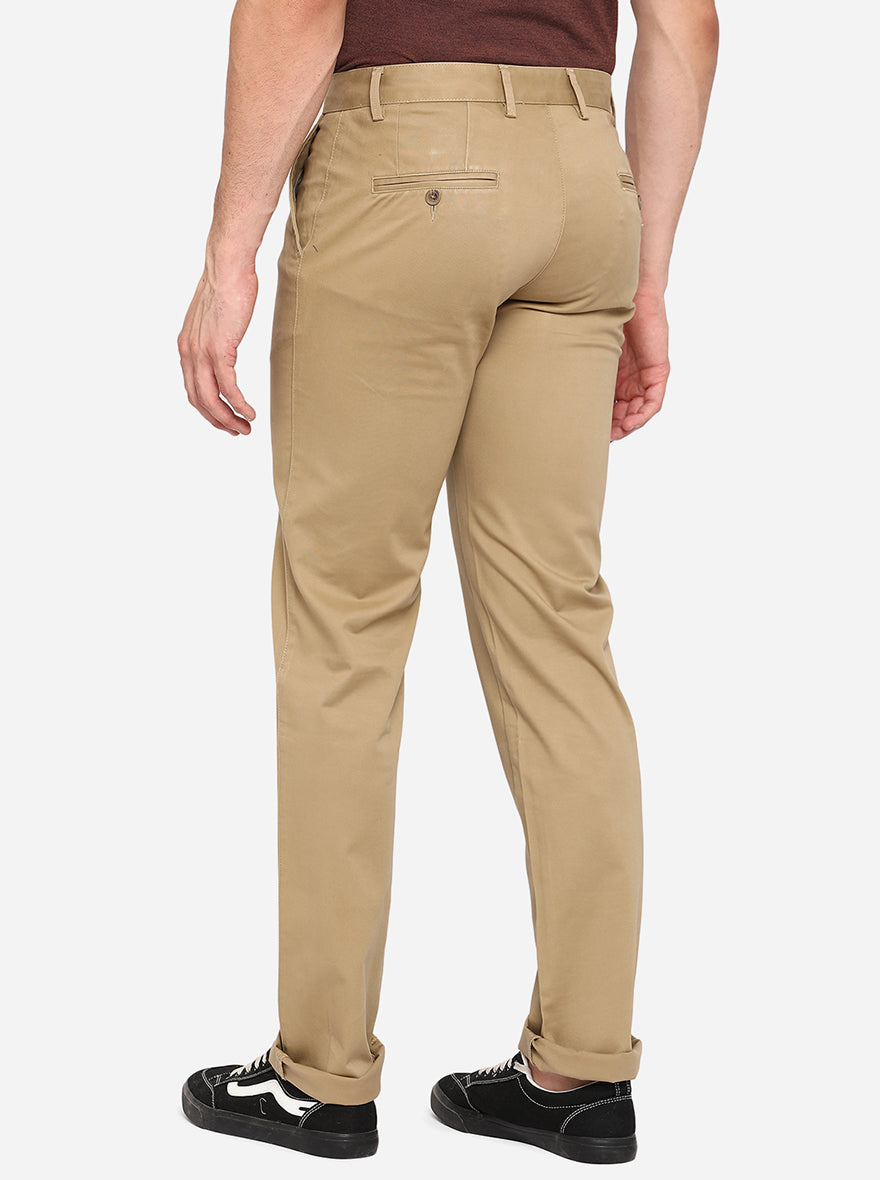 Khaki Solid Slim Fit Casual Trouser | Greenfibre