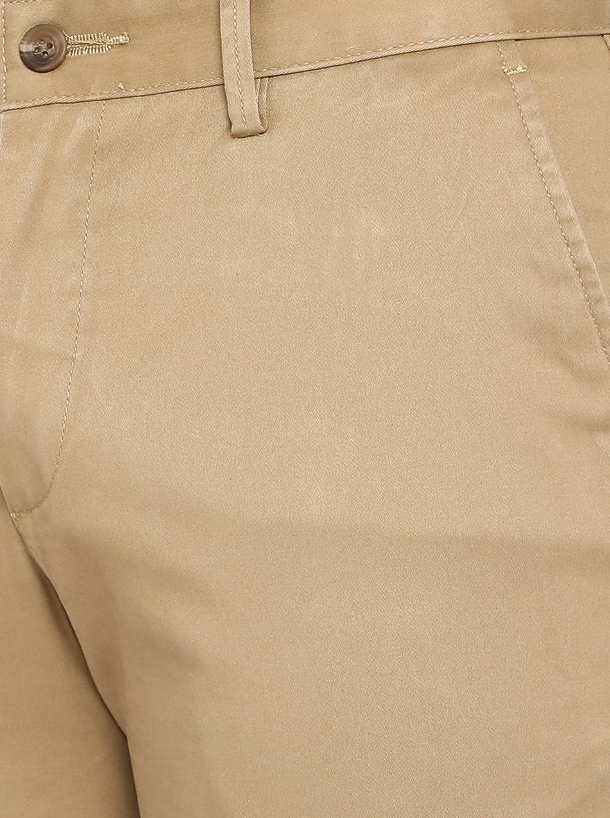 Khaki Solid Slim Fit Casual Trouser | Greenfibre