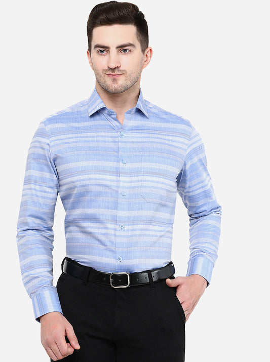 Light Blue Striped Slim Fit Formal Shirt | Greenfibre