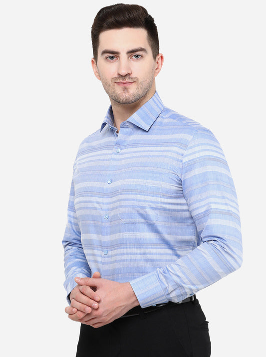 Light Blue Striped Slim Fit Formal Shirt | Greenfibre