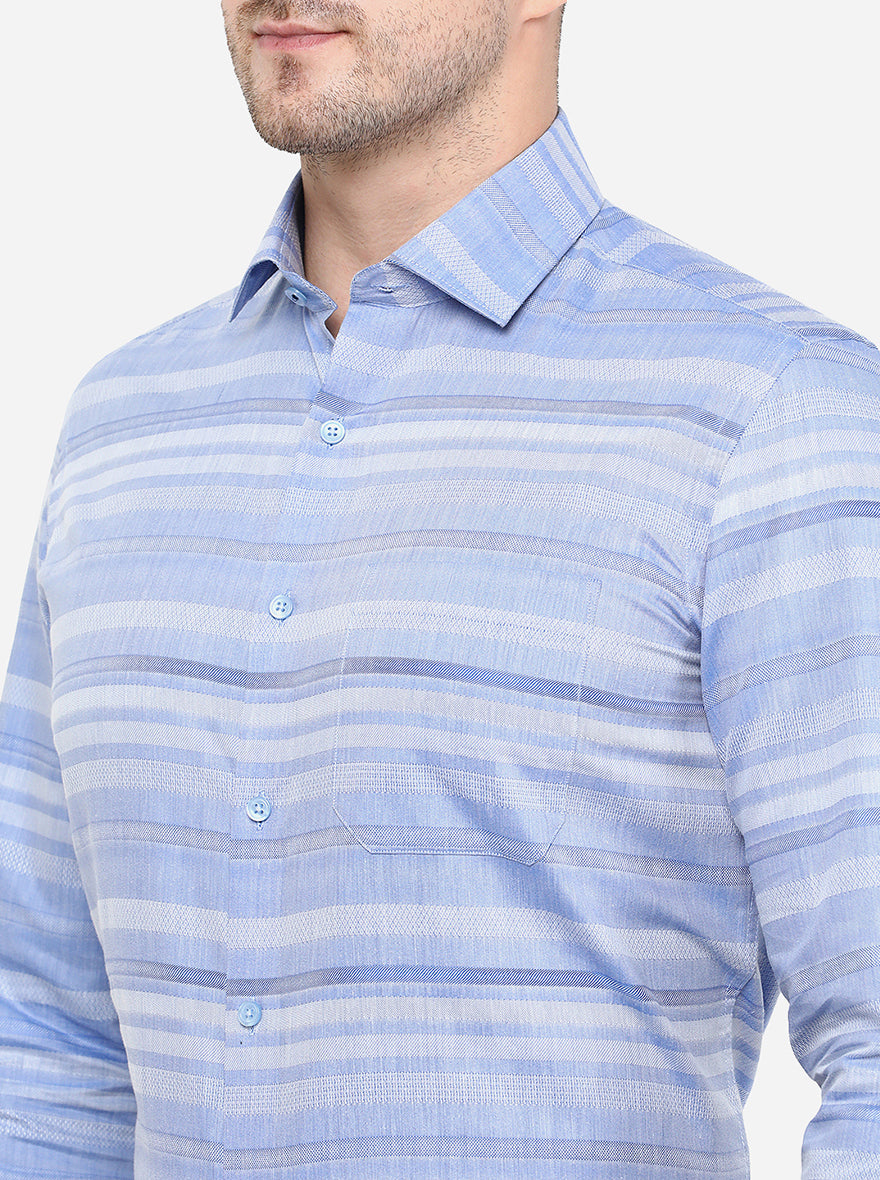 Light Blue Striped Slim Fit Formal Shirt | Greenfibre