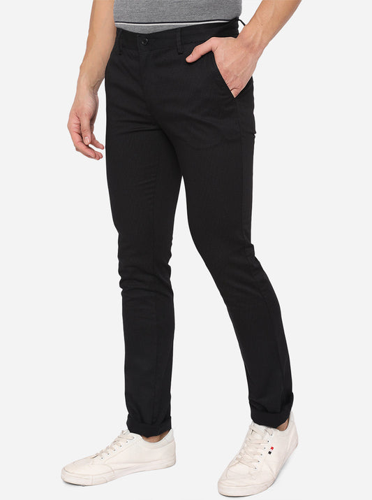Black Solid Super Slim Fit Casual Trouser | Greenfibre
