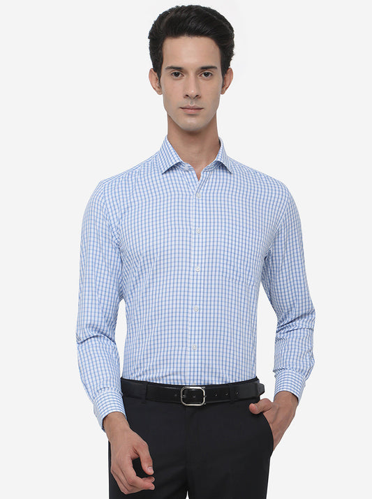 Blue & White Checked Regular Fit Formal Shirt | Greenfibre