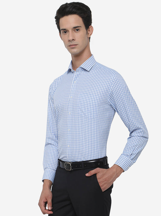 Blue & White Checked Regular Fit Formal Shirt | Greenfibre
