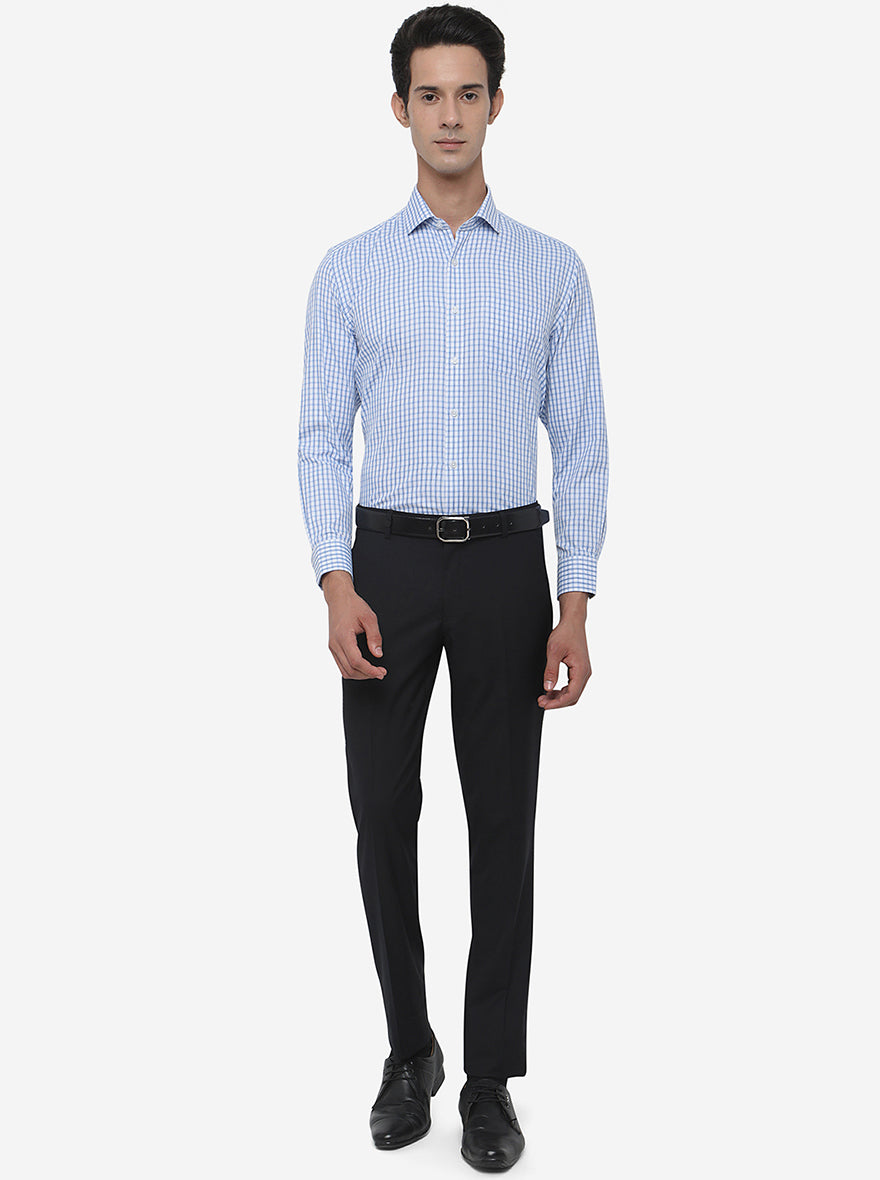 Blue & White Checked Regular Fit Formal Shirt | Greenfibre