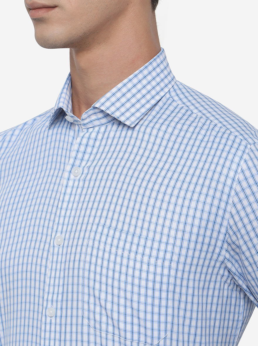 Blue & White Checked Regular Fit Formal Shirt | Greenfibre