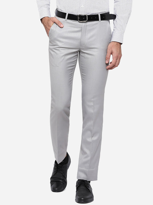 Ansh Grey Solid Slim Fit Formal Trouser | Greenfibre