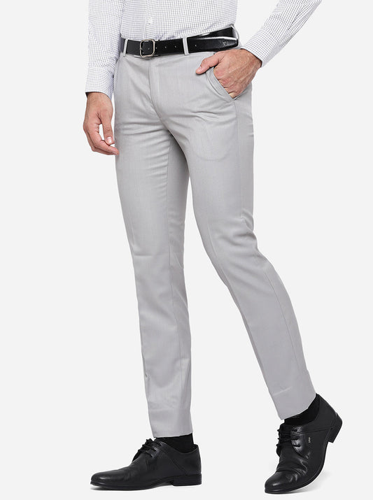 Ansh Grey Solid Slim Fit Formal Trouser | Greenfibre