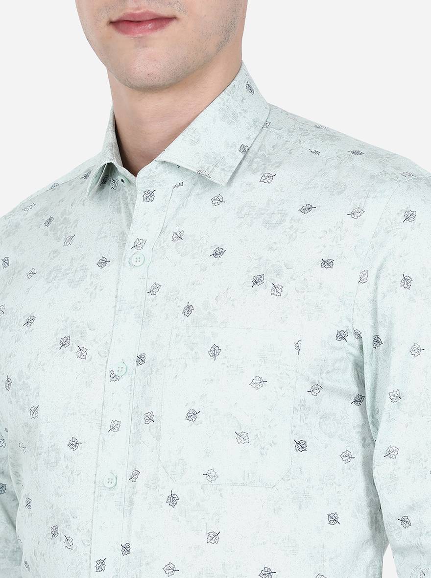Light Green Printed Slim Fit Formal Shirt | Greenfibre