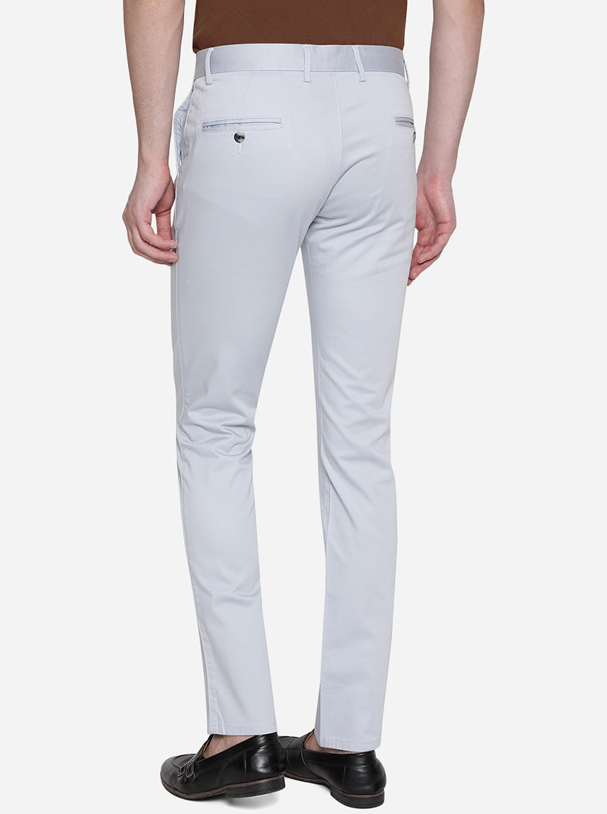 Light Blue Solid Super Slim Fit Casual Trouser | Greenfibre