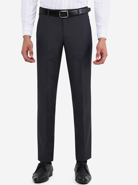 Dark Grey Solid Slim Fit Formal Trouser | Greenfibre