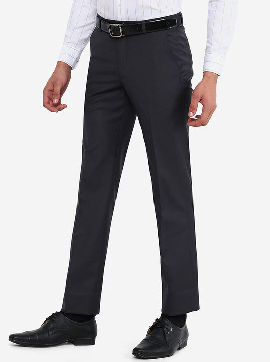 Dark Grey Solid Slim Fit Formal Trouser | Greenfibre