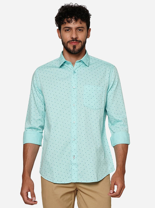 Sky Blue Printed Smart Fit Semi Casual Shirt | Greenfibre