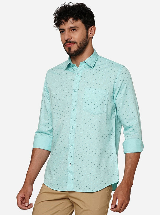 Sky Blue Printed Smart Fit Semi Casual Shirt | Greenfibre