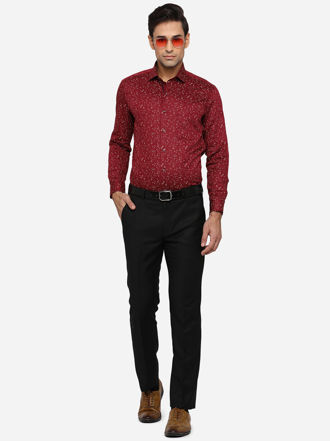 Maroon Printed Slim Fit Party Wear Shirt | Greenfibre