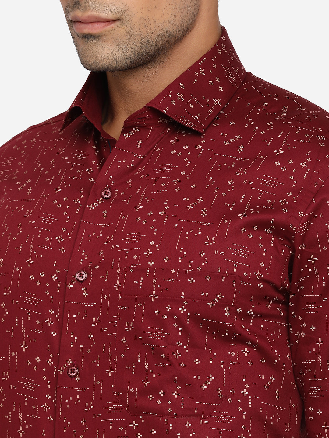 Maroon Printed Slim Fit Party Wear Shirt | Greenfibre