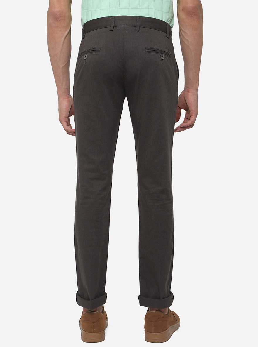 Olive Brown Solid Super Slim Fit Casual Trouser | Greenfibre