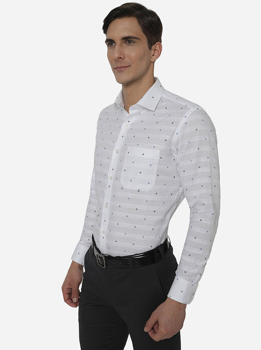 White & Blue Printed Slim Fit Formal Shirt | Greenfibre