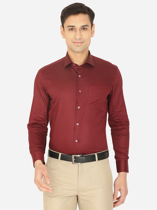 Maroon Printed Slim Fit Formal Shirt | Greenfibre