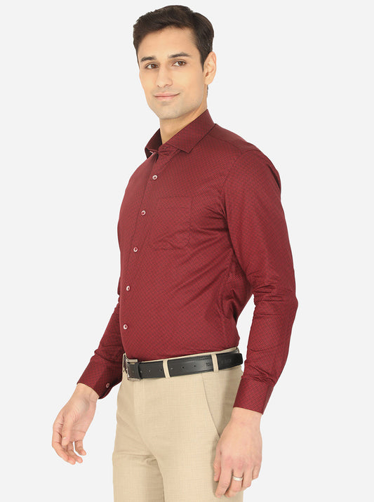 Maroon Printed Slim Fit Formal Shirt | Greenfibre