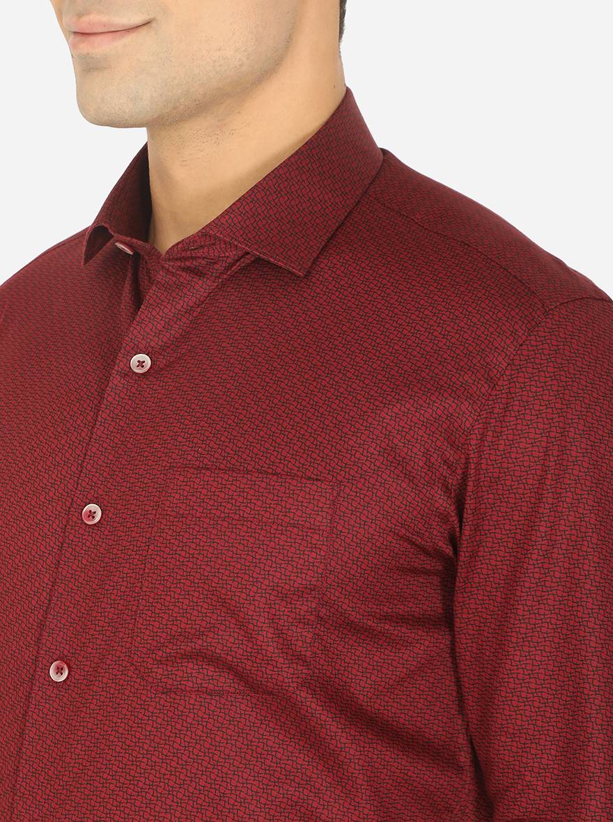 Maroon Printed Slim Fit Formal Shirt | Greenfibre
