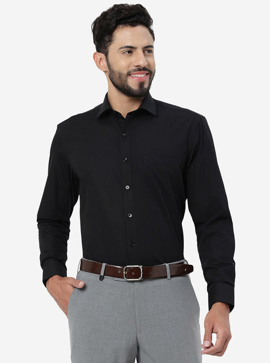 Black Solid Regular Fit Formal Shirt | Greenfibre