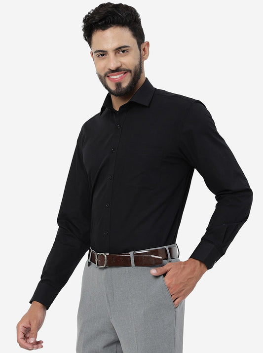 Black Solid Regular Fit Formal Shirt | Greenfibre