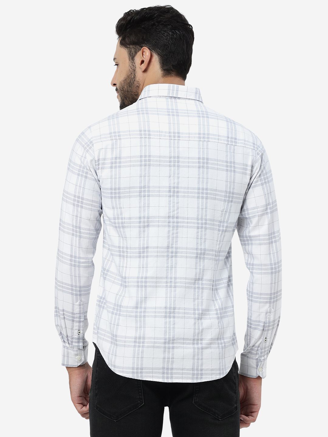 White Checked Slim Fit Casual Shirt | Greenfibre