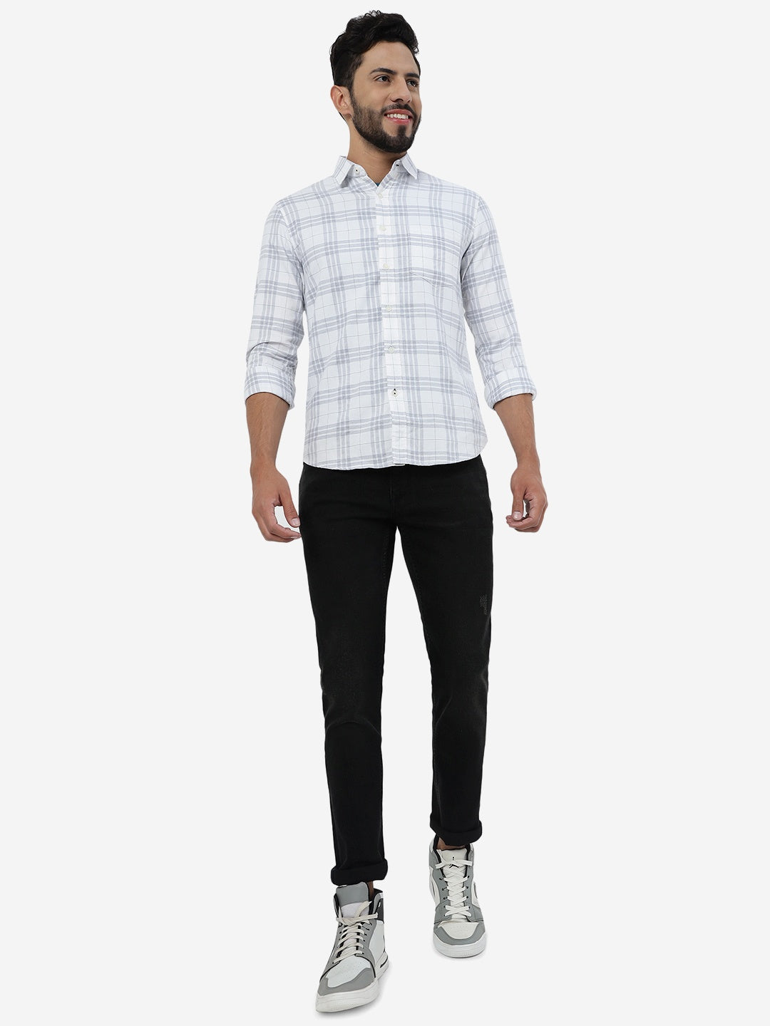 White Checked Slim Fit Casual Shirt | Greenfibre