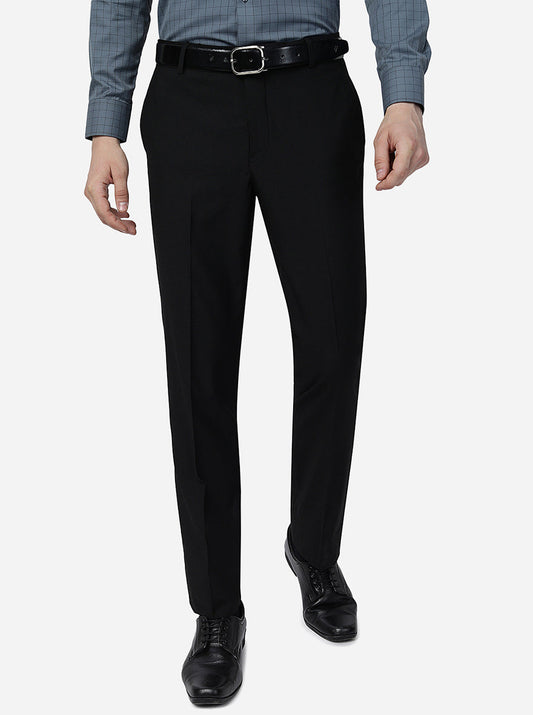 Black Solid Slim Fit Formal Trouser | Greenfibre