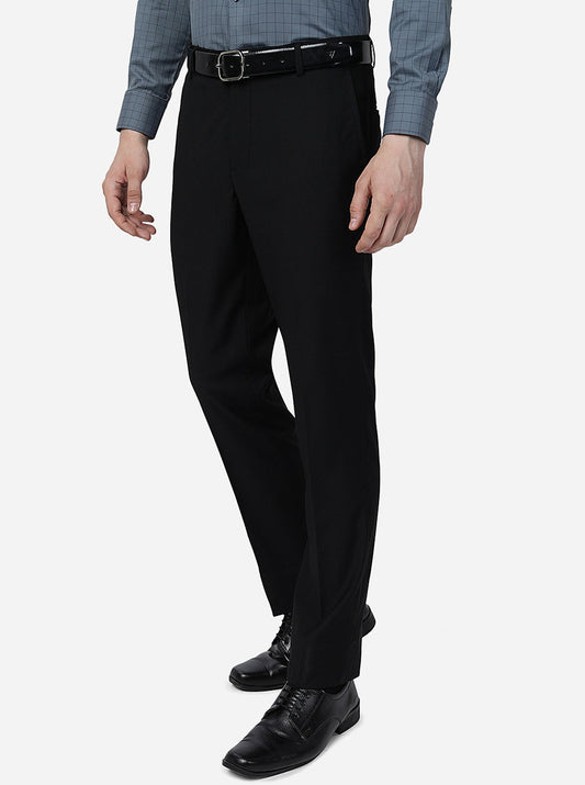 Black Solid Slim Fit Formal Trouser | Greenfibre
