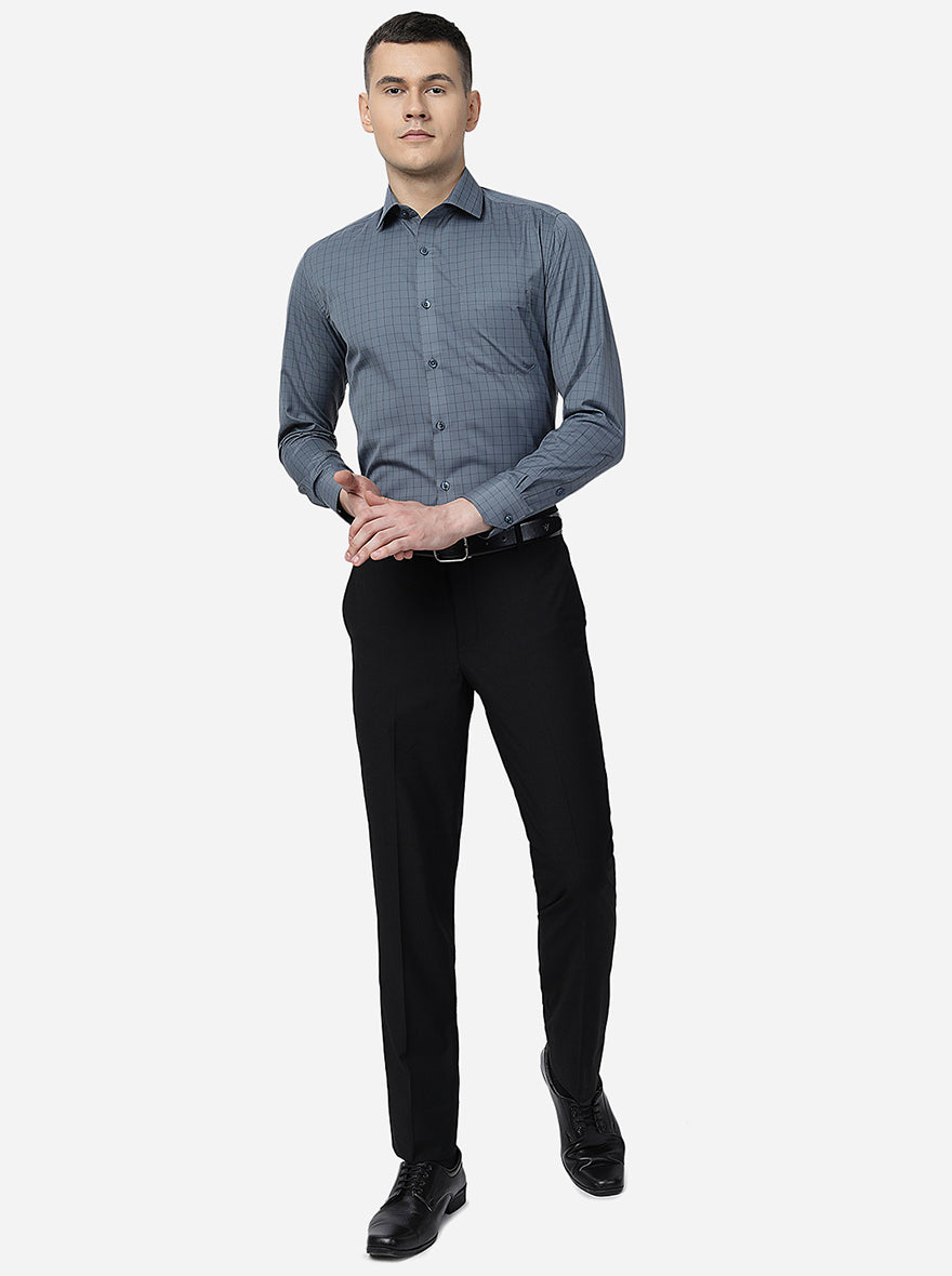Black Solid Slim Fit Formal Trouser | Greenfibre