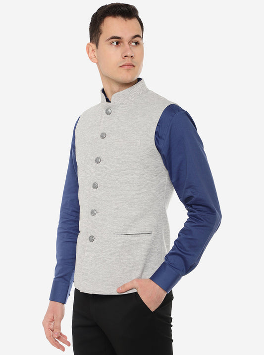 Grey Solid Regular Fit Bandhgala Jacket | Greenfibre